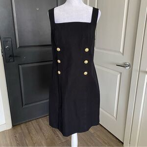 DEREK LAM 10 CROSBY Black Miley Sleeveless Sheath Dress Gold Buttons Size 12